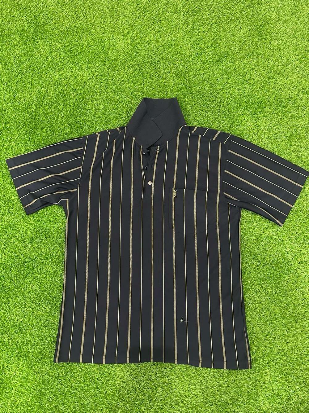 Vintage Yves Saint Laurent Pour Homme Striped Short Sleeve Polo Shirt Large